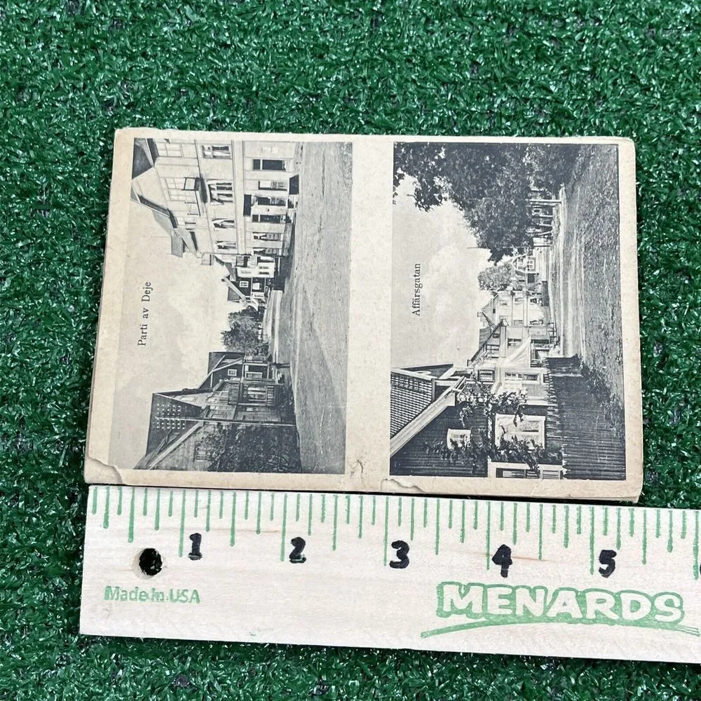 Vintage Sweden Accordion Folding Post Card‎ Parti av Deje, Affarsgatan Dejefors